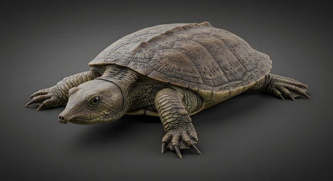 Softshell Turtle Posing on Dark Background, Wildlife Animal