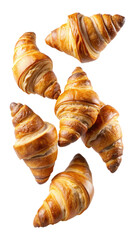 flying fresh croissant isolated on transparent white background, clipping path