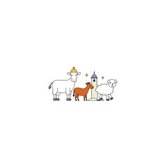 Eid al-Adha sacrificial animal, goat, sheep ,cow, camel on white background