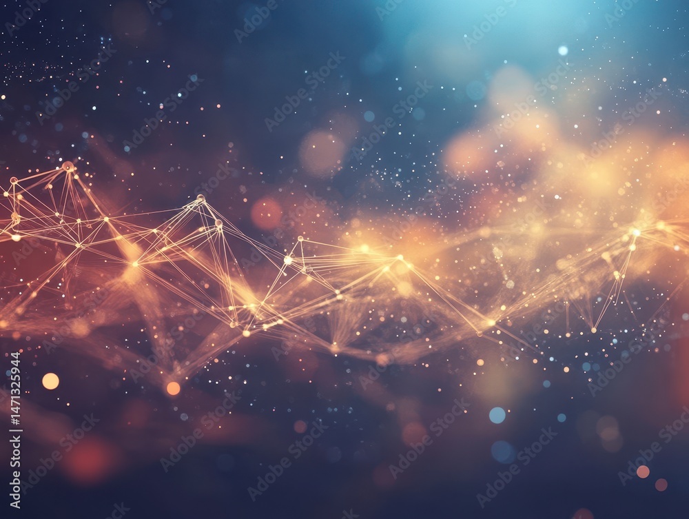 Fototapete Abstract Network Connection Background with Golden Light and Bokeh Effect Digital Art Style for Science and Technology Projects