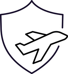 Airplane and Shield Minimalistic Outline Icon for Web and Graphic Design, Apps, Banners, Social Network and Cards