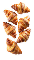 flying fresh croissant isolated on transparent white background, clipping path