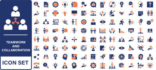 Teamwork line editable icon set. Editable stroke. Vector illustration