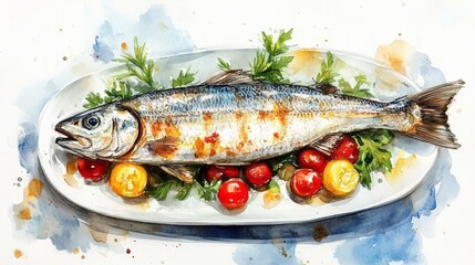 Grilled fish dish, presented on a platter.