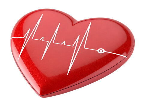 3d realistic graphic illustration featuring a red heart with a heartbeat line. The image is set against a transparent background.