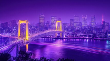 Obraz premium Night cityscape, vibrant hues, bridge