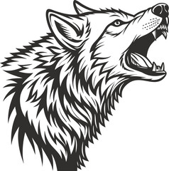 Fototapeta premium Wolf Head with Open Mouth Howling Illustration