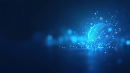 Obraz premium Abstract Tech Background with Glowing Energy Form: A Futuristic Blue Gradient Design Featuring Digital Mist, Sharp Abstract Shape, and High-Tech Lighting Effects