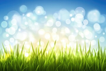 Obraz premium Lush green grass under a vibrant sky with bokeh