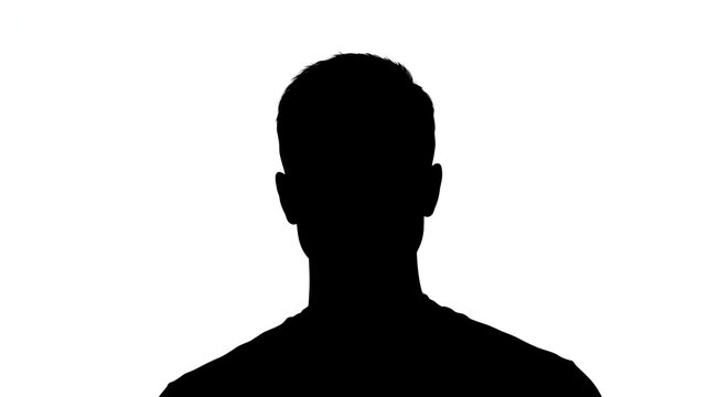 Silhouette of a man, front view, against a white background, with no face visible