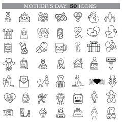 Obraz premium A collection of minimalistic line icons themed around Mother's Day, Mother's Day Line Icons Set 