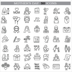 A collection of minimalistic line icons themed around Mother's Day, Mother's Day Line Icons Set 