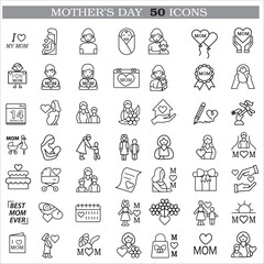 A collection of minimalistic line icons themed around Mother's Day, Mother's Day Line Icons Set 