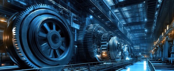 Intricate machinery components within a large industrial structure.