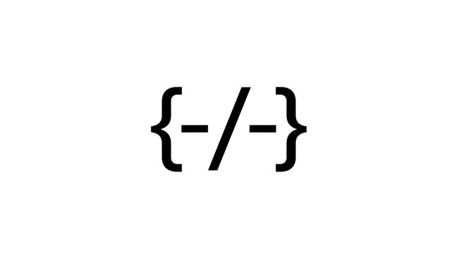 Minimalist illustration of coding concept with brackets and a slash symbol, clean and modern design on white background.