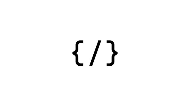 Minimalist illustration of coding concept with brackets and a slash symbol, clean and modern design on white background.