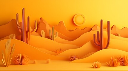 Orange Desert Sunset Landscape.