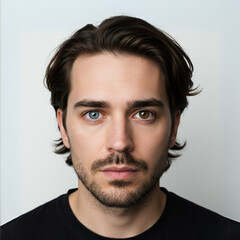 Obraz premium Potrait of a young man with heterochromia (one blue eye, one brown eye)