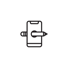 A smartphone with a pencil pointing towards its screen, suggesting mobile creativity, digital drawing, or using a stylus on a phone.