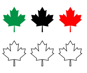Maple Leaf Icon Set PNG in Red Green Black and Outline Style