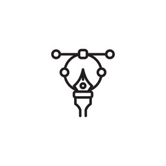 A pen tool icon with anchor points and bezier handles, representing vector graphics editing, precise drawing, or digital illustration software.