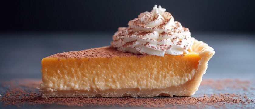 Close-up of a creamy custard pie slice. - Powered by Adobe