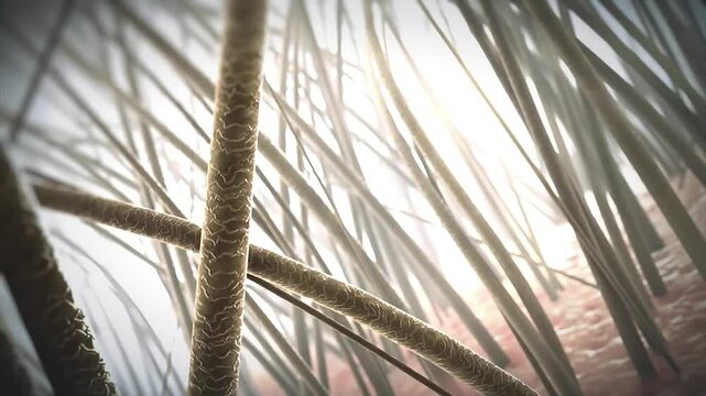 Close-up of dry hair, the camera pulls out from the dry hair clock, 3D animation rendering