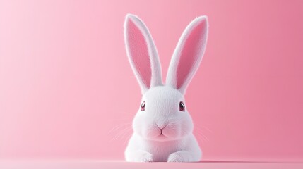 Adorable White Bunny Rabbit on Pink Background Easter Spring Cute Pet