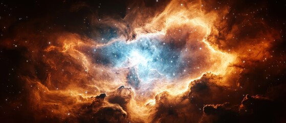 Stunning Cosmic Nebula with Shades of Orange, Blue, and Stars in the Vast Universe