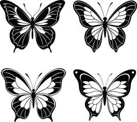 Black and White Butterfly Vector Set. Decorative Monarch Butterfly Clipart
