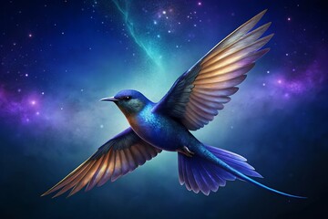 Obraz premium Cosmic Bird in Flight A Stunning Digital Painting of a Celestial Avian