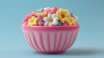 Colorful candies in a pink bowl