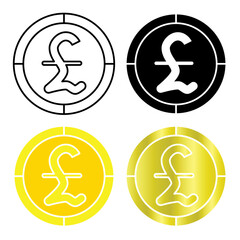 british pound coin icon vector with four kinds of styles on white background