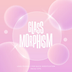 Editable Pink Pastel Glassmorphism Vector with Soft Bubbles and Glowing Transparent Circles for Feminine Modern UI