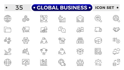 Global Business outline Icon Collection Glyph Color Style. marketing, economy, transaction, business service, leadership, and commission agent.