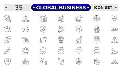 Global Business outline Icon Collection Glyph Color Style. marketing, economy, transaction, business service, leadership, and commission agent.