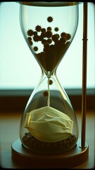 Time of Change: Face Mask in Glass Hourglass
Concept: Pandemic impact, precaution, uncertainty
