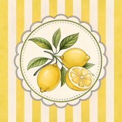 Watercolor Lemons on Striped Background