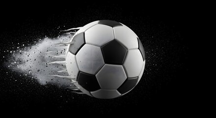 Naklejka premium Soccer Ball Speeding with Particle Trail on Black Background