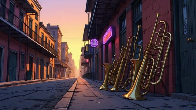 New Orleans Jazz: Brass Instruments on a City Street