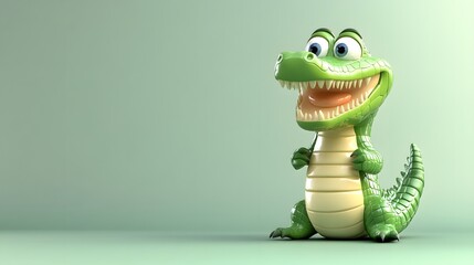 Fototapeta premium Cheerful 3D Alligator Holding Blank Sign for Customizable Text in Fun Style