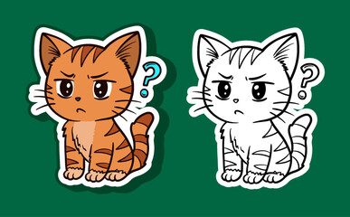 Sticker Illustration of an Orange Cute Cat