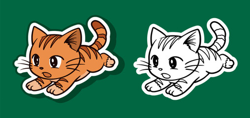 Sticker Illustration of an Orange Cute Cat
