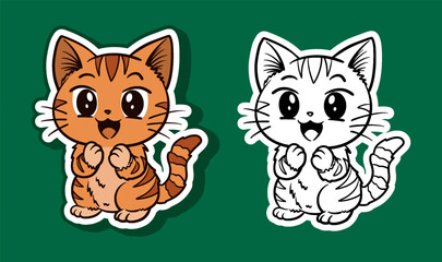 Sticker Illustration of an Orange Cute Cat