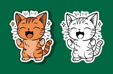 Sticker Illustration of an Orange Cute Cat