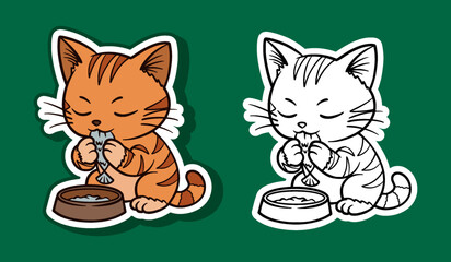 Sticker Illustration of an Orange Cute Cat