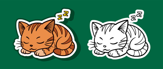 Sticker Illustration of an Orange Cute Cat