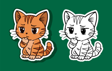 Sticker Illustration of an Orange Cute Cat