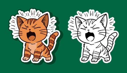 Sticker Illustration of an Orange Cute Cat