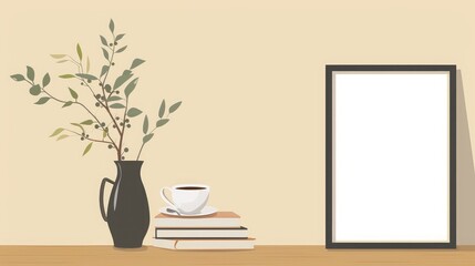 Simple Home Decor Featuring Books Coffee and Plants